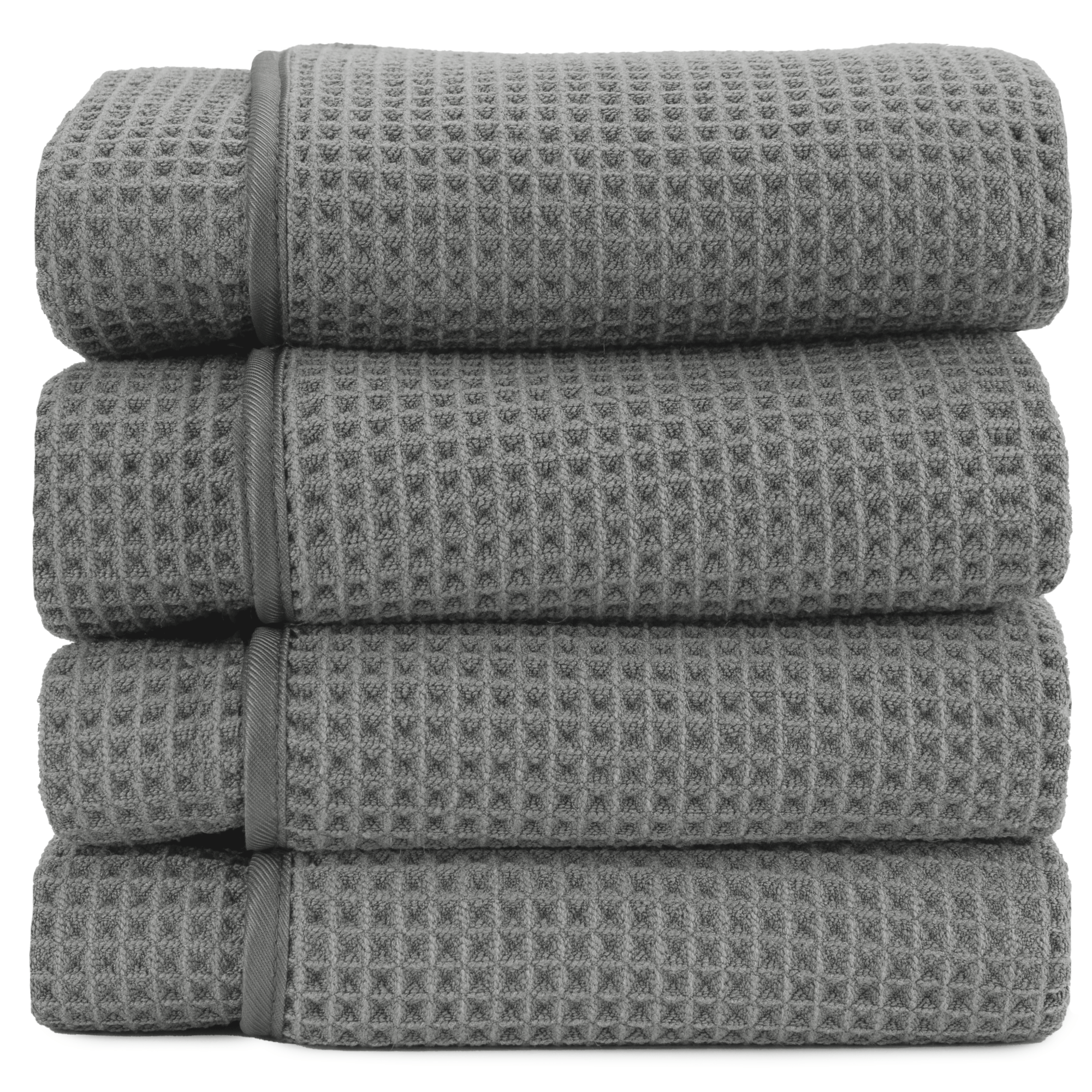 stack of 4 grey waffle weave bath towels